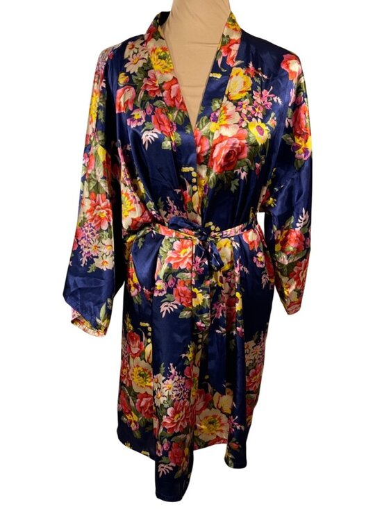 Unbranded Other - Unbranded Kimono Robe One Size Blue Floral Bridesmaid Long Sleeve